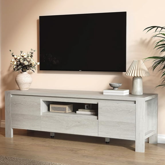 63" TV Stand with Doors and Cabinet, Farmhouse Entertainment Center, Entertainment Stand for TVs Up to 70", TV Console for Living Room, Bedroom, Gray