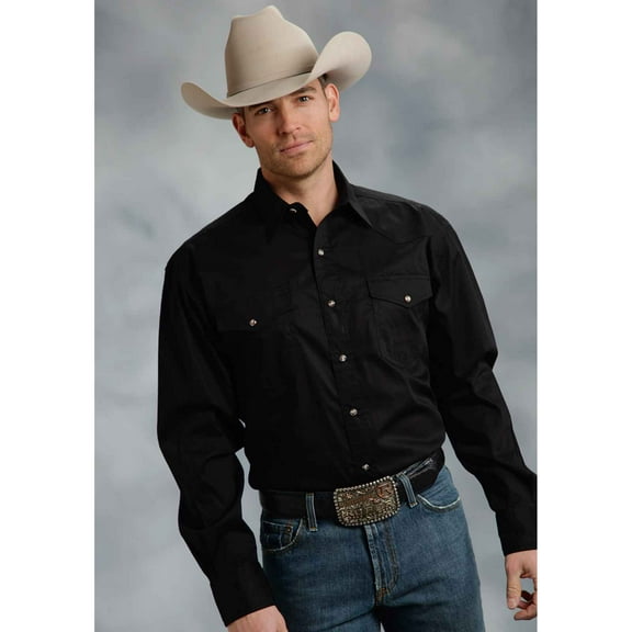 Roper Black Snap Solid Poplin - Mens Shirt  - 3-01-265-1017Bl