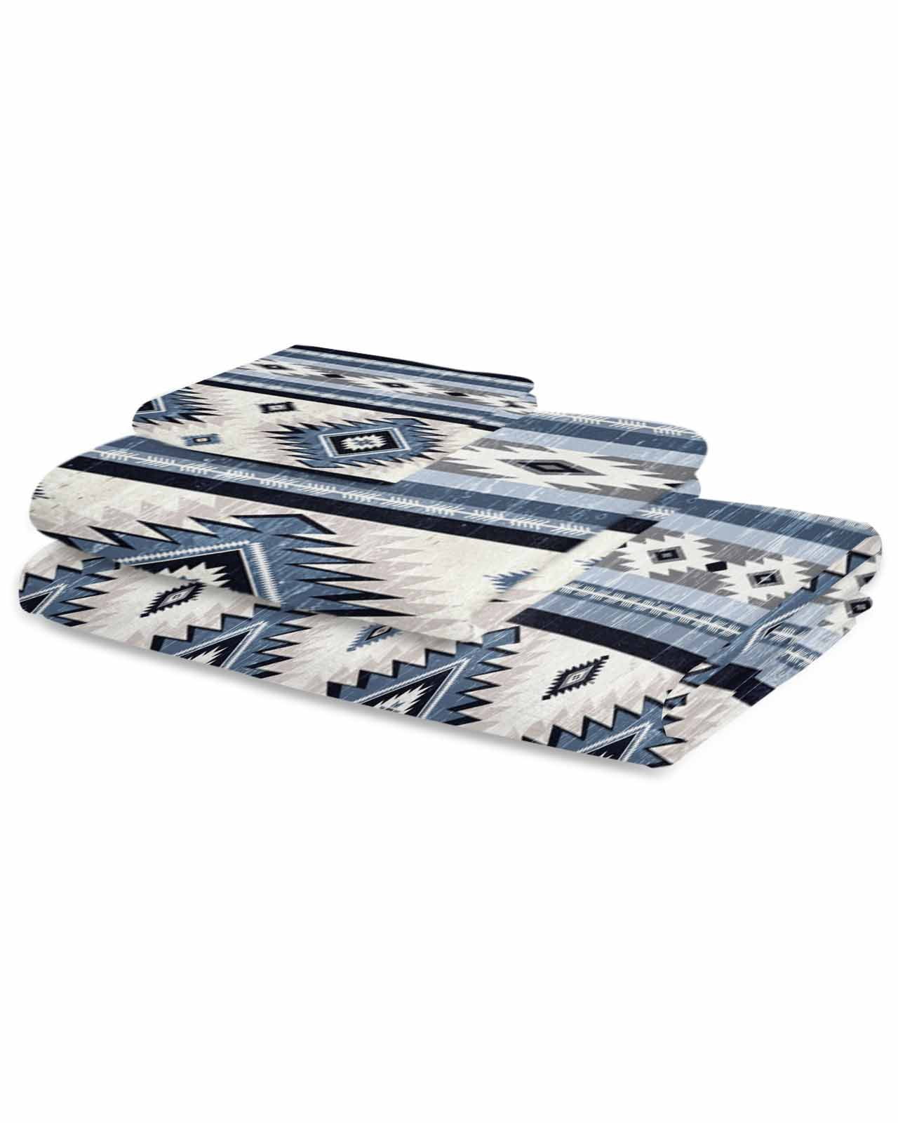 Blue Boho Bath Towels for Bathroom Set,Luxury Microfiber Towels Gifts for Women,Quick Dry Beach Kitchen Hand Hair Face Towel and Dish Washcloth,Southwestern Ethnic Aztec Retro Geometric Towels+Set