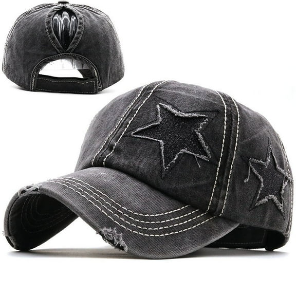 100% Washed Denim Hole star Baseball cap Snapback Hats Autumn Summer fishing Hat for Men Women Caps Casquette hats Star Embroidery Ponytail Baseball Cap Washed Cotton Distressed Trucker Hat