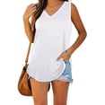 thumbnail image 3 of Camisetas sin mangas para mujer, cuello en V, color sólido básico, casual, fluido, verano, sin mangas Fokelyi WRHS-249-1, 3 of 5