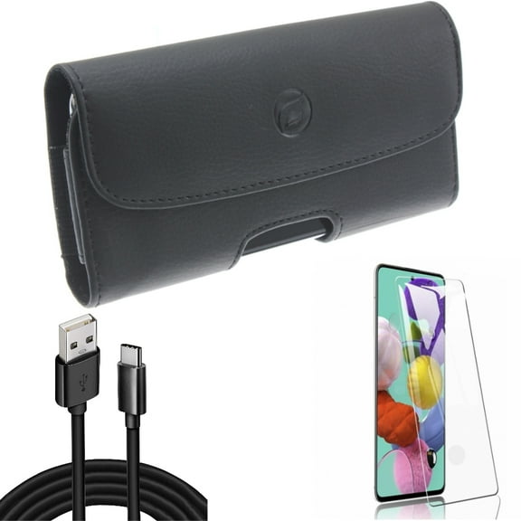 Case Belt Clip w Screen Protector w 10ft USB Cable for Samsung Galaxy S20 - Leather Holster, Tempered Glass [Fingerprint Unlock], Type-C Charger Cord J8G fits Samsung Galaxy S20 Model