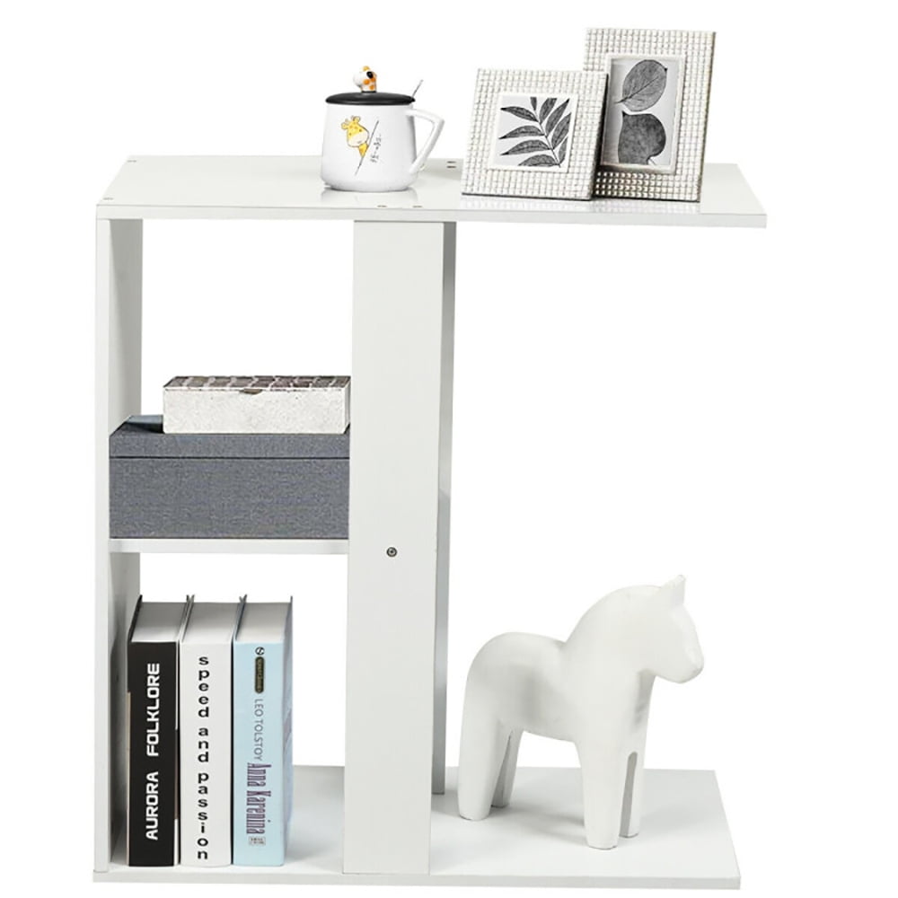 Finihen Side Table, 3-Tier Narrow Side Table with Storage Shelf, for Living Room, Bedroom, White