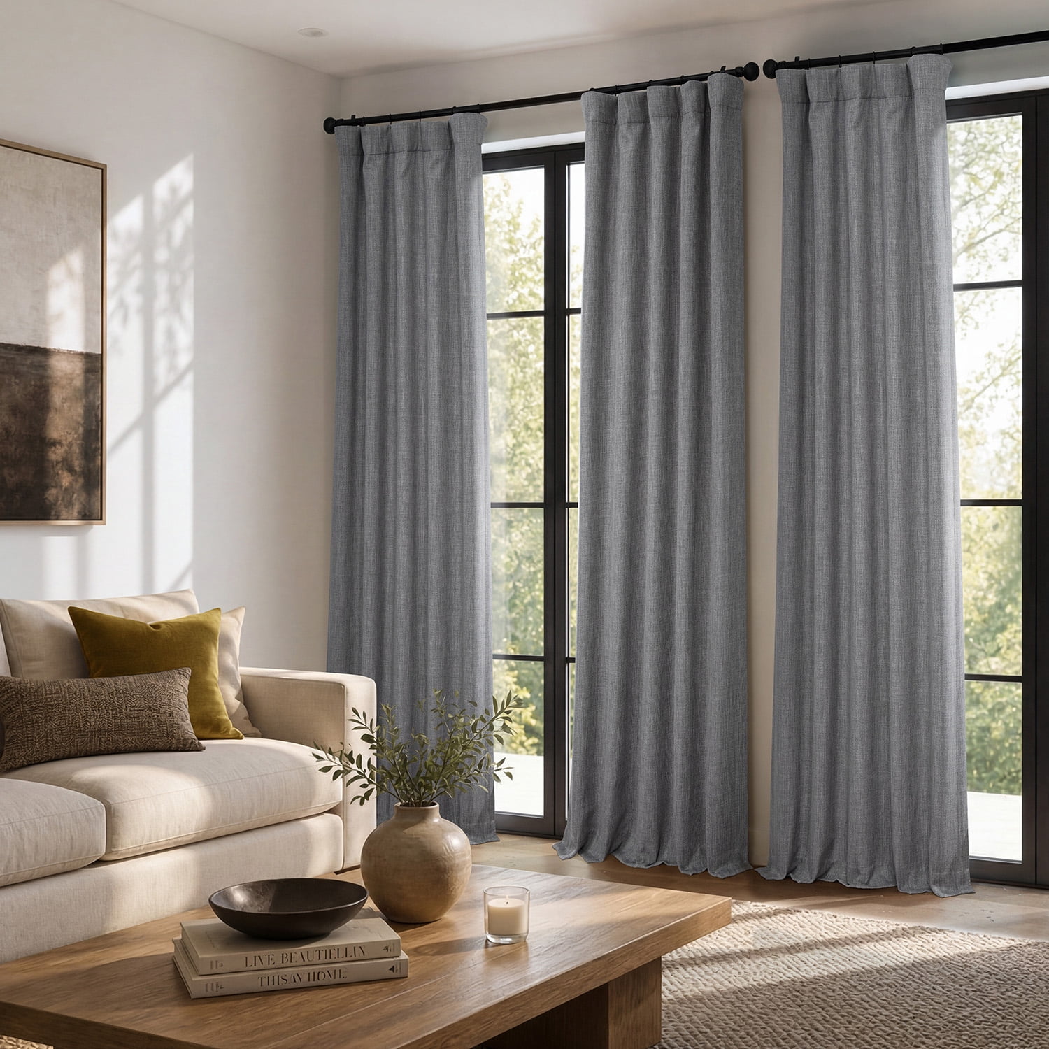 HPD Half Price Drapes Blazer Grey Faux Linen Room Darkening Curtains for Bedroom & Living Room Curtains (1 Panel), Door & Window Curtains 96 inches long, Rod Pocket curtains, 50W X 96L