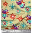 thumbnail image 1 of Soimoi Beige Poly Georgette Fabric Snowflake & Pig Kids Print Fabric by Yard 52 Inch Wide, 1 of 3