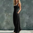 thumbnail image 5 of Women's Spaghetti Strap Cowl Neck Jumpsuit, Front Button High Waist Wide Leg Full Length Loose Solid Color Romper with Side Pockets Black L(L), 5 of 6