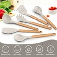 thumbnail image 3 of Vesteel Kitchen Utensils Set of 6, Silicone Cooking Utensils with Wooden Handle, Non-Stick Cookware & Heat Resistant, Includes Spatula/Ladle/Slotted Turner/Serving Spoon/Spaghetti Server (Khaki), 3 of 7