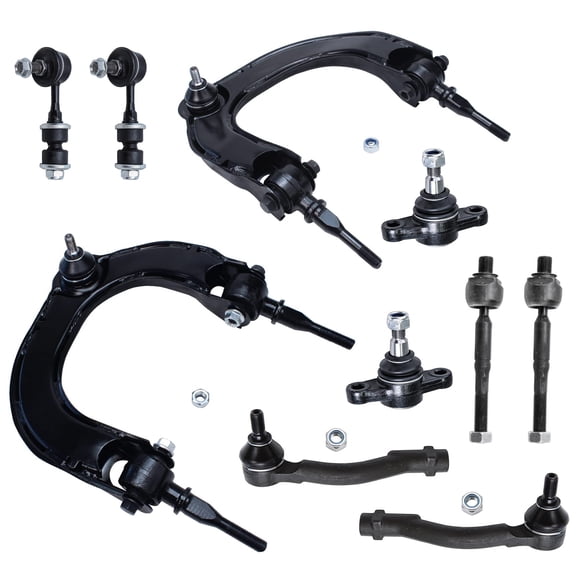 Detroit Axle - 10pc Front Upper Control Arms & Lower Ball Joints, Inner Outer Tie Rods & Sway Bars Kit