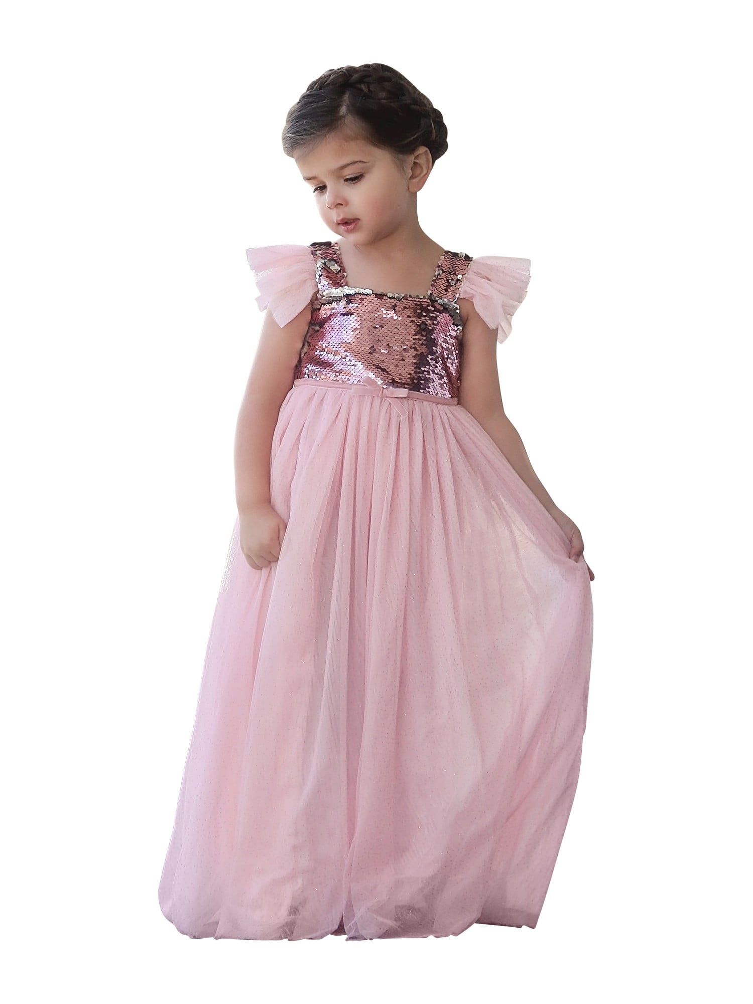 Just Couture Little Girls Pink Mermaid Glitter Skirt Sheer Sleeve