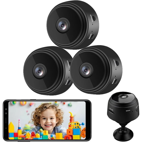 3 Pack Mini Security Camera, 1080P HD WiFi Home Indoor Outdoor Camera for Baby/Pet/Nanny, IP Remote Viewing with iOS,Android Phone APP(Video Only)