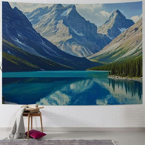 Sheronv Mountain Lake Mountain Range Blue Sky Tapestry Wall Hanging Unique Style Art for Home Decor Living Room Bedroom 40x30inch