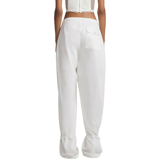 Sunloudy Pantalones de Mujer Casual Cordon Amarrado Cintura Color Solido Elastico Ajustable Tobillo Recto Suelto Pantalones Sunloudy moda Walmart en linea