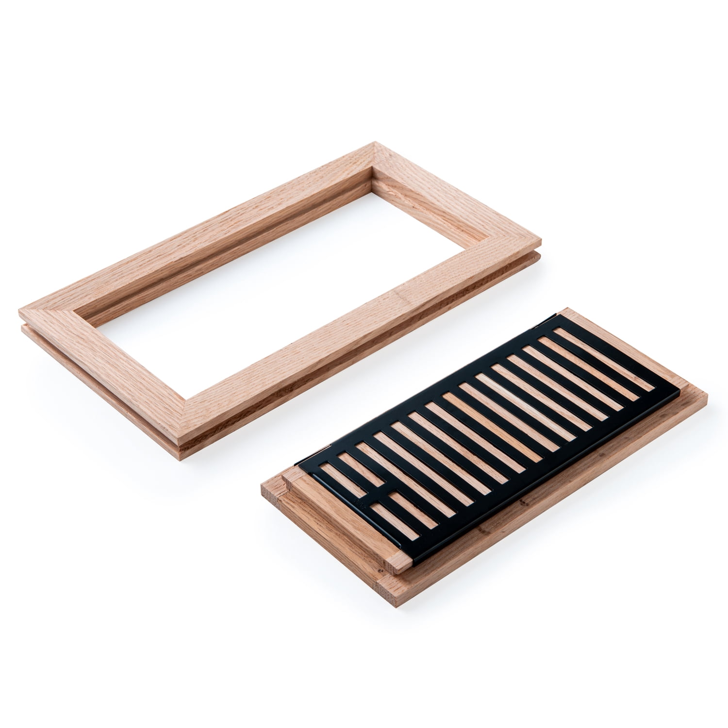 Razo White Oak Hardwood Flush Mount Floor Register with Metal Vent and Damper, 4x10 Inch, Unfinished