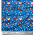 thumbnail image 1 of Soimoi Blue Georgette Viscose Fabric Heart,Santa & Baubles Christmas Print Fabric by the Yard 42 Inch Wide, 1 of 1
