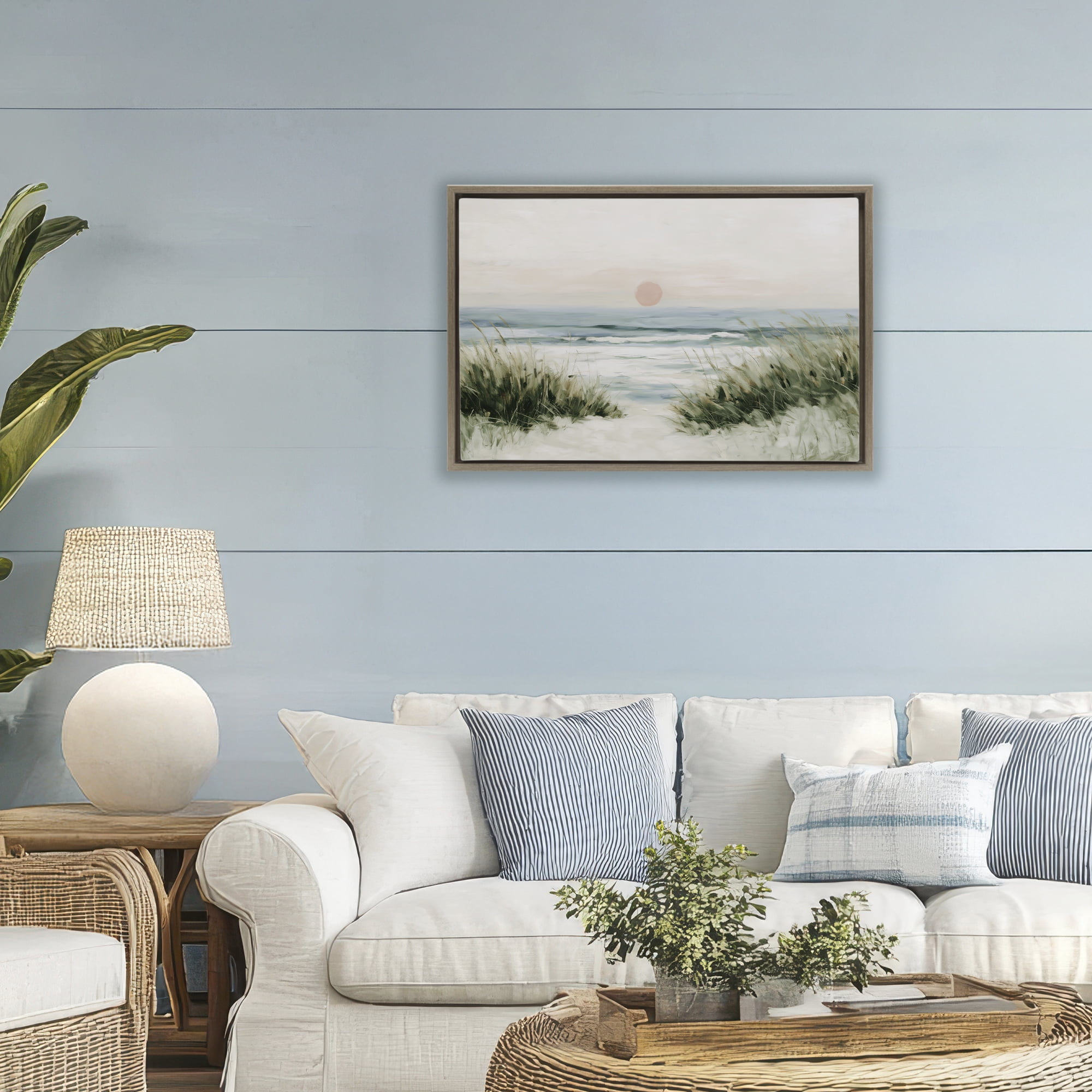 Stupell Industries Coastal Dunes with Wild Beach Grass Brown Framed Floater Canvas Wall Art, design by Chromatic Storm Studio