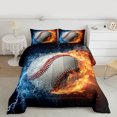 thumbnail image 3 of Manfei 3D Baseball Full Size Comforter Sets for Boys, Fire and Water Bedding Comforter Set, Modern Ball Sports Reversible Bedding Sets, Luxury Bedroom Decor, 3pcs, 3 of 9