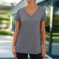 thumbnail image 4 of Plus Size Tshirts Solid Color V Neck Casual Short Sleeve Fashionable Versatile Basic Tee Shirt Women Grey L, 4 of 4