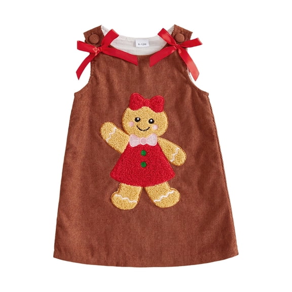 RUINIXCW Toddler Baby Girl Christmas Dress Gingerbread Man Applique Sleeveless Dress