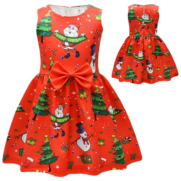 Kids Girls Dress Sleeveless Cartoon Casual Dress Christmas Party 3-9T