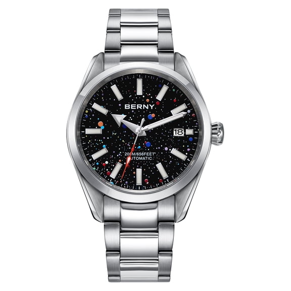 BERNY Automatic Watch for Men Fashion 200M Waterproof Mechanical Men's Wristwatch with Super Luminous, Stainless Steel Band ,Sapphire Crystal Lens, Date Calender-Colorful Dial