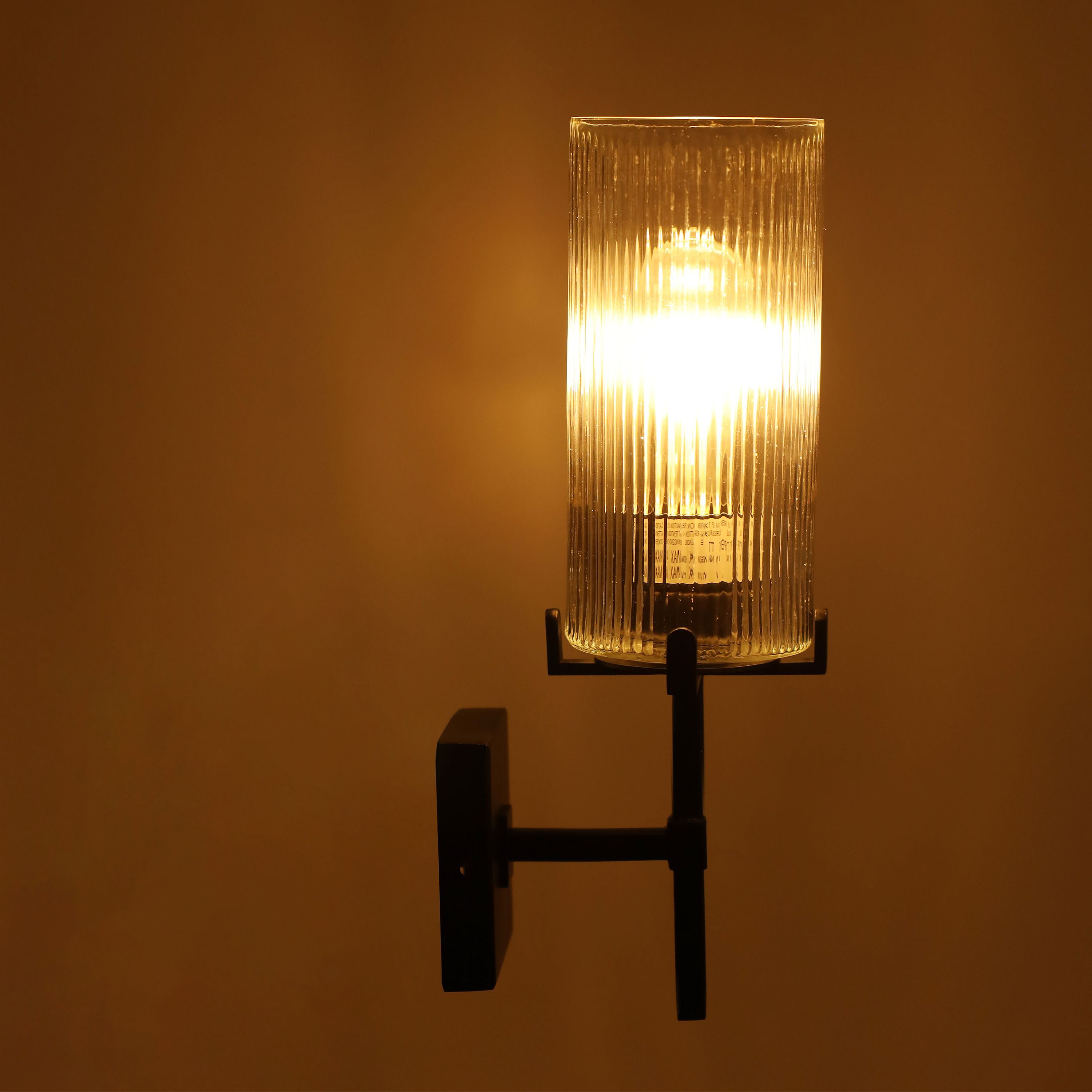 Better Homes & Gardens 14", Indoor Ribbed Wall Sconce, Bulb Not Included, Black Finish Clear Glass Shade