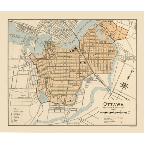 Historic Map - Ottawa Canada - White 1906 - 27.28 x 23 - Vintage Wall Art