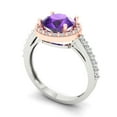thumbnail image 2 of 1.86 ct Round Cut Natural Amethyst Solitaire with Simulated Diamond Accents 18K White/Rose Gold Womens Engagement Ring, 2 of 5