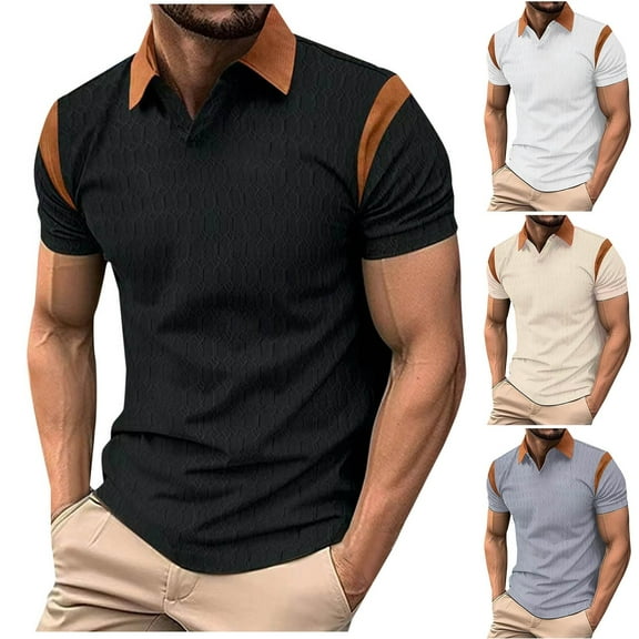 Xunlbb Men's Shirts Men'S Clothing Under $10 Man Solid-Color Casual Splicing Cedar Short Sleeve Turndown Collar Top, S-3XL