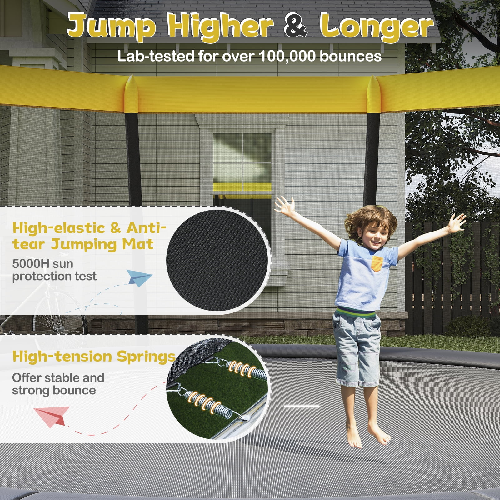 Gymax 16 FT Outdoor Trampoline w/Non-Slip Ladder Enclosure Net & Anti-Rust Coating