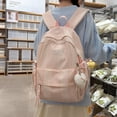 thumbnail image 5 of Plaid Stripe School Backpack, Waterproof Laptop Backpack with Pendant, Nylon Lightweight Bag for Travel Work College, Pink, 5 of 7