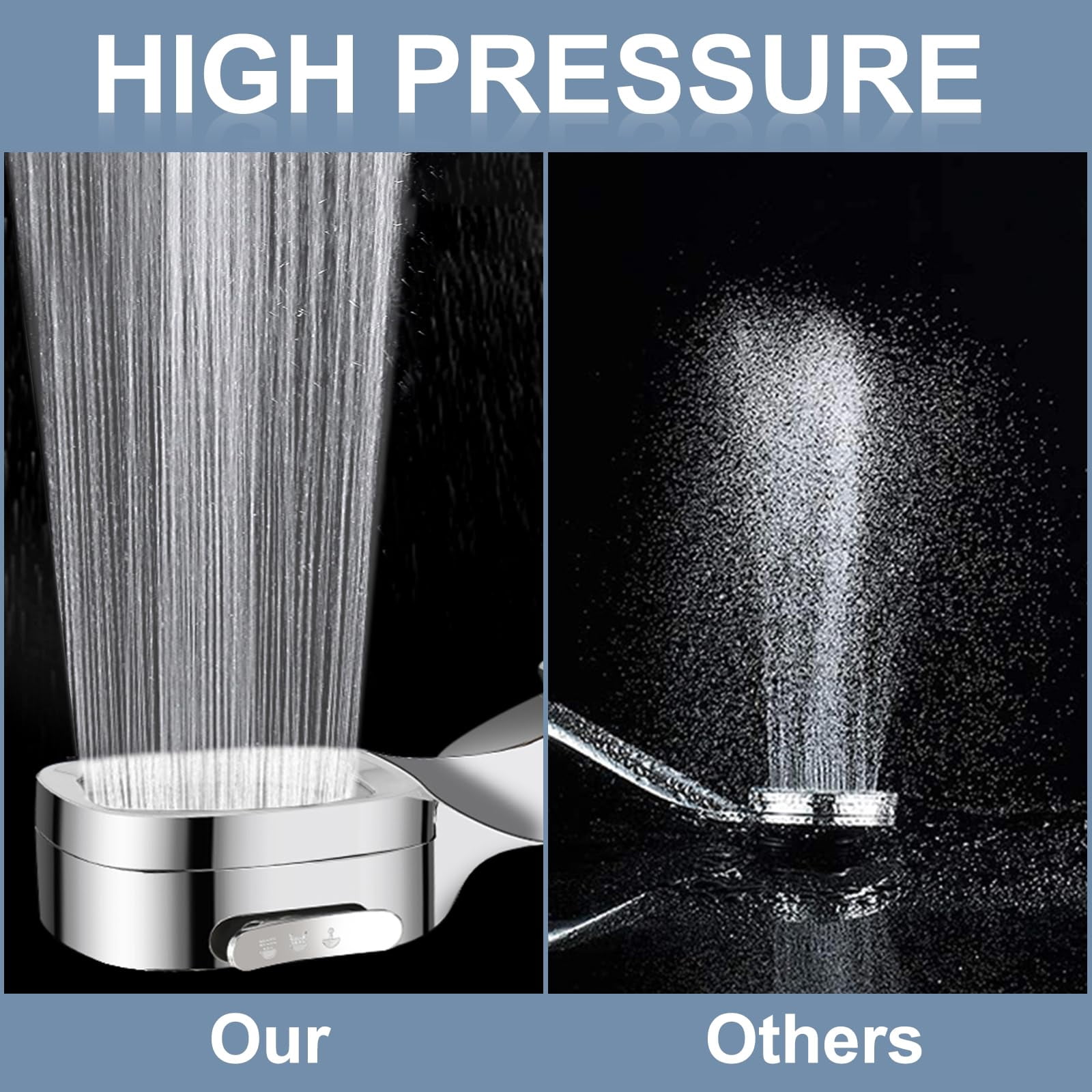 Rv Shower Head with 60" Hose and On Off Switch, 3 Spray Modes High Pressure Water Saving Shower Head with Adhensive Holder for RV, Camper, Travel trailer and Motorhome (Chrome)