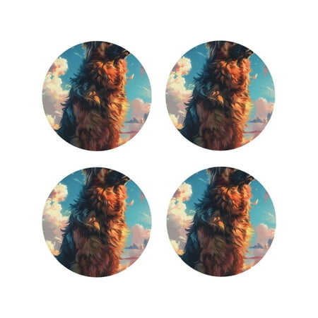 

Matuu Colorful Cloud Shepherd Dog for Cup Coasters Set of 4 Leather Coasters Desk Coasters for Office Measures 4” x 4”-Round Shape