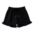 thumbnail image 7 of Women's Solid Color Shorts Liweisiy Drawstring Elastic Waist Ruffled Hem Loose Shorts Summer Casual Classic Shorts Black L, 7 of 7