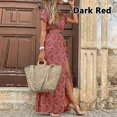 thumbnail image 1 of Vestido largo bohemio de verano 2022 para mujer, vestido largo informal con estampado de Cachemira y cinturón, elegante vestido de playa de manga corta con cuello de pico para mujer, Vestidos ADark redM, 1 of 3
