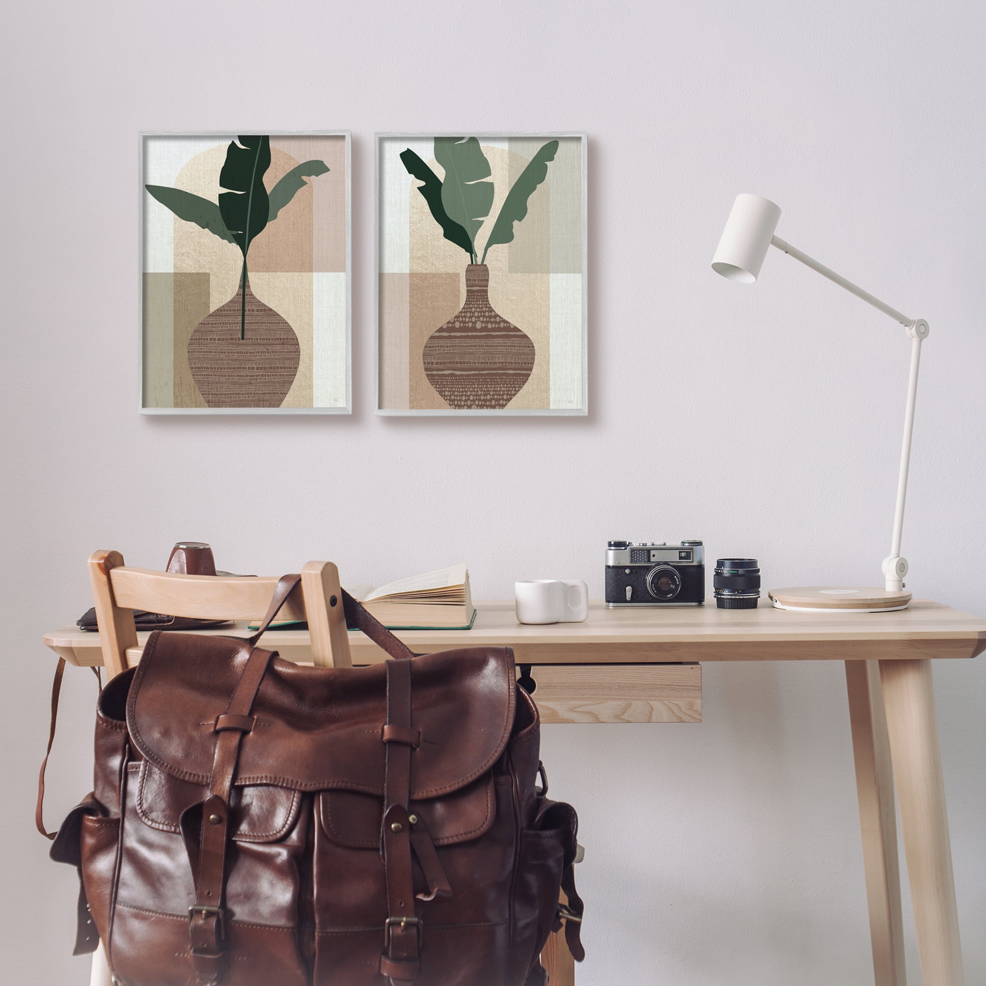 Stupell Industries Boho Geometric Plant Vases Botanical & Floral Painting Gray Framed Art Print Wall Art, 11 x 14, Set of 2