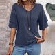 thumbnail image 3 of Camiseta de verano lisa con cuello en V y manga acampanada de doble capa para mujer - Blusa informal de corte holgado, 3 of 6