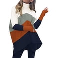 thumbnail image 3 of FOCUSNORM Women Solid/Contrast Color Sweater Bat Sleeve Irregular Hem Pullover, 3 of 5
