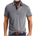 thumbnail image 1 of Men's Summer Solid Color T-shirt With A 3 Button Open Collar And Button Up Short Sleeved Top 3XL, 1 of 5