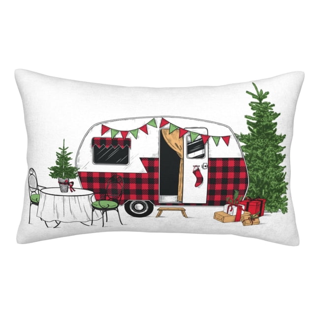 Balery Vintage Buffalo Plaid Christmas Camper Funda de Cojín Estampada, Regalos para Mujeres, Regalos de Amor para Ella, Regalos para Novia o Esposa, Funda de Almohada-20"x30"