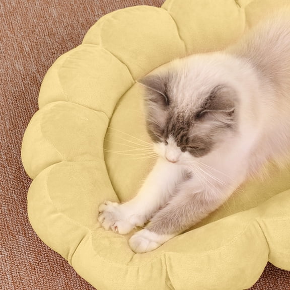 Sahpxhe Round Pet Beds for Small Dogs and Cats, Thickened Soft Cute Pet Beds Mat for Pet Warmth Accessories 19.68x19.68 Inch Yellow