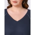 thumbnail image 5 of DARING DIVA Women's Plus Size Waffle Knitted V Neck Patchwork Hem Sweater 1X Navy Blue, 5 of 7