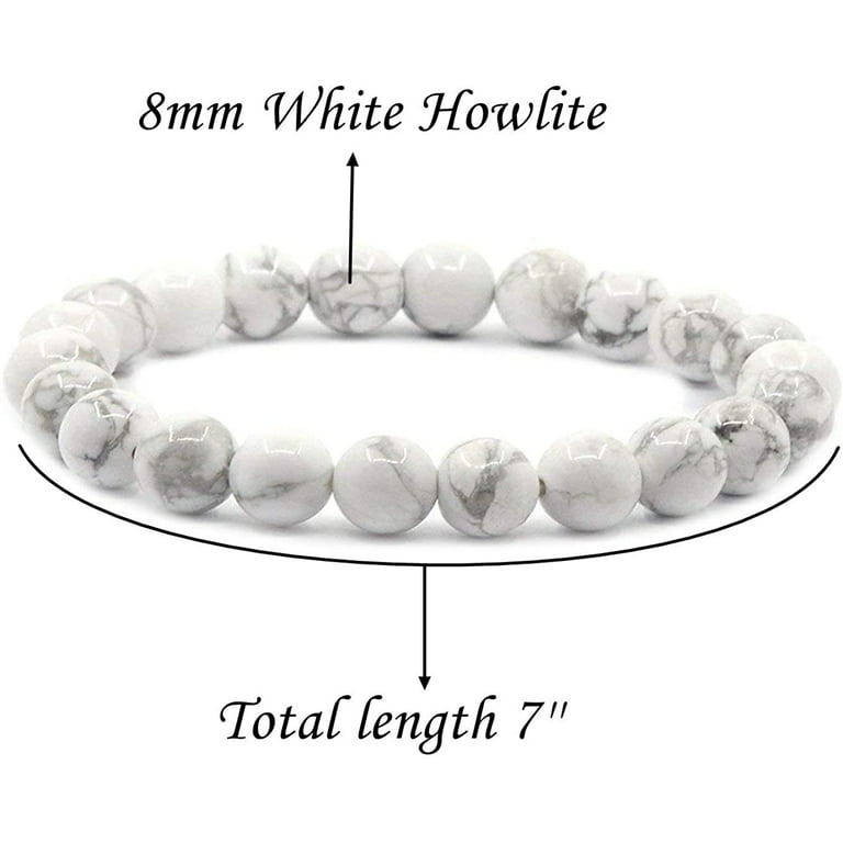 Howlite Beaded Bracelet, 8mm Howlite Natural White Beads Bracelet, Howlite Gemstone Bead Bracelet 18 inch Smooth Round Beads Howlite Jewelry