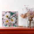 thumbnail image 2 of Square Wall Clock Silent Non-Ticking Battery Operated Retro 7.78" Clock for Bedroom Living Room Decor Three Large White Daisies, 2 of 9
