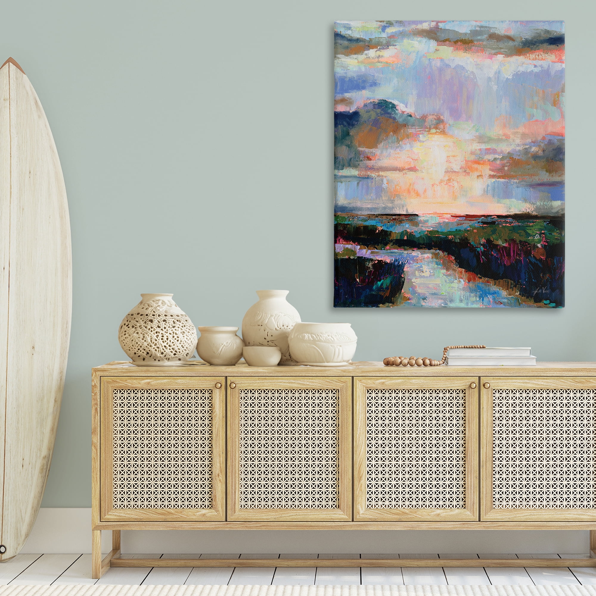 Stupell Industries Sunlit Tide Abstract Abstract Painting Gallery Wrapped Canvas Art Print Wall Art, 36 x 48
