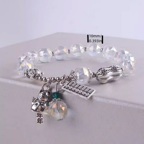 Colorful Crystal Beaded Bracelet Imitation Tibetan Silver Peanut Charm Retro Style Unisex Jewelry