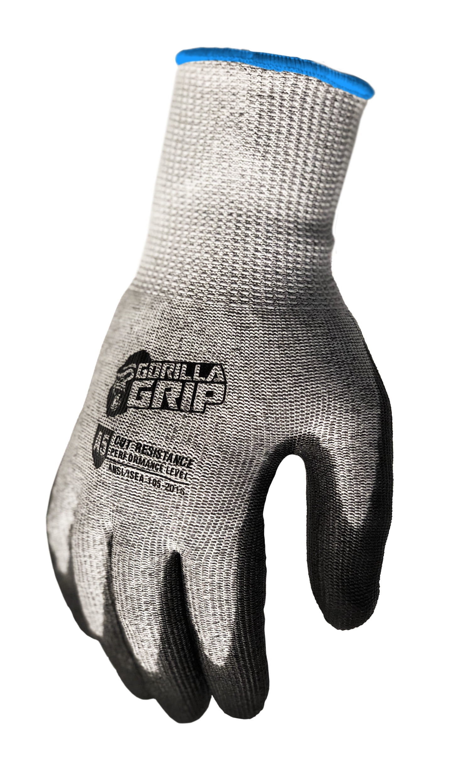 Gorilla Grip Pro Work Gloves, A5 Cut Resistant Fabric, Gray, Size L and XL, 1 Pair