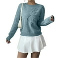 thumbnail image 2 of Wutalume Women's Floral Round Neck Knitted Sweater with Pockets, Button Front Sweater Coat, Long Sleeve Stylish Top for Layering and Outdoor Wear,Sky Blue M, 2 of 6