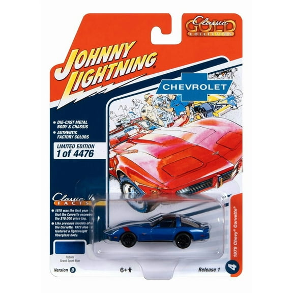 Johnny Lightning Jlcg031 Classic Gold Ver B 1979 Chevy Corvette Blue