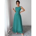 thumbnail image 5 of Teal Blue Womens Sleeveless Chiffon Maxi Dress With Drawstring Waist And Pleated Back, 5 of 7