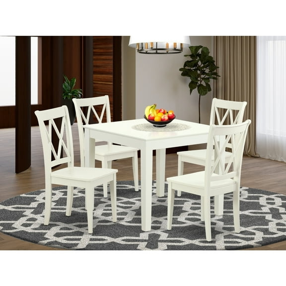 Dining Table Set for 4 - 5 Piece Kitchen Table & Chair Set - 36x36 Inch - Linen White